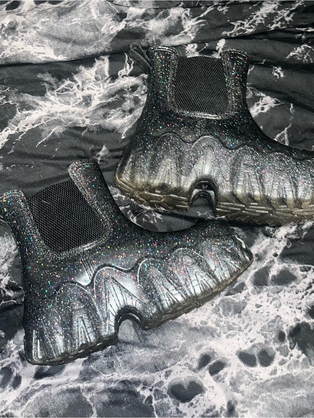 Glitter jelly Platform stomp Rain Boots - Black Sparkle w6